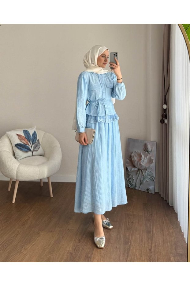 Women's Lace Detailed Paris Skirt Suit - Blue