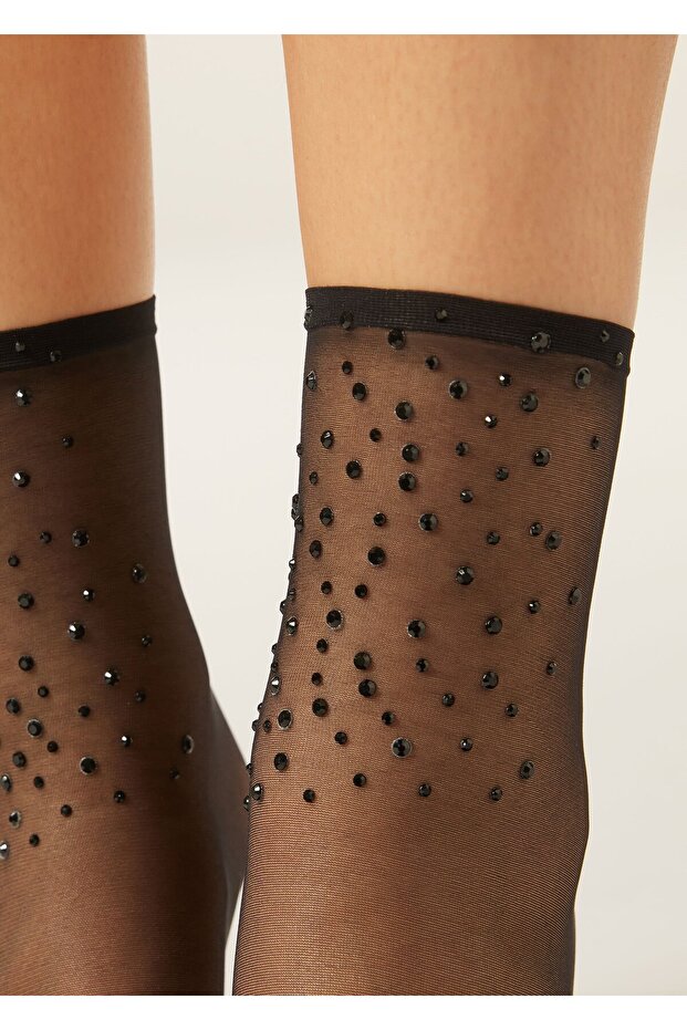 جوارب قصيرة رقيقة مزينة بالأحجار - 2