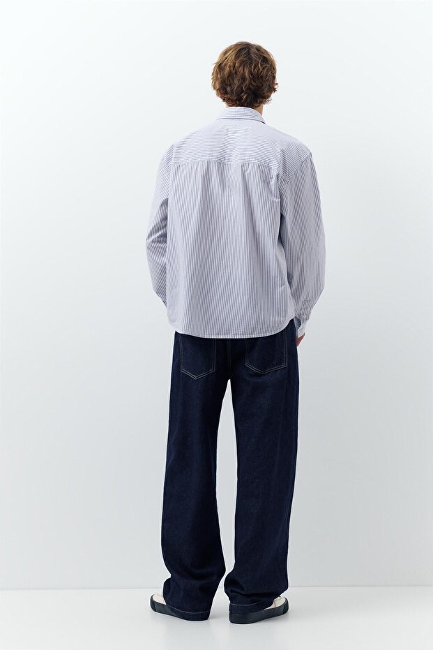 Çizgili uzun kollu gömlek - 4