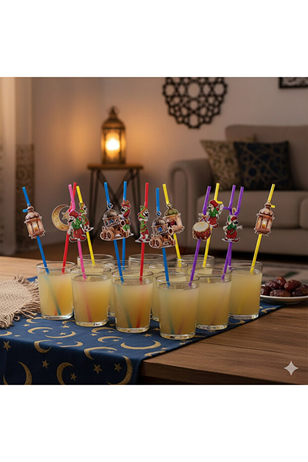 Hacivat Karagöz Themed 10-Piece Artistic Straws Ramadan Party Decoration