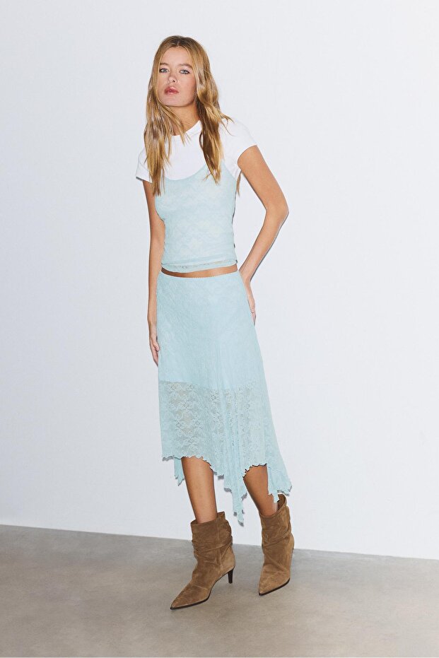 Dantelli midi etek - 2