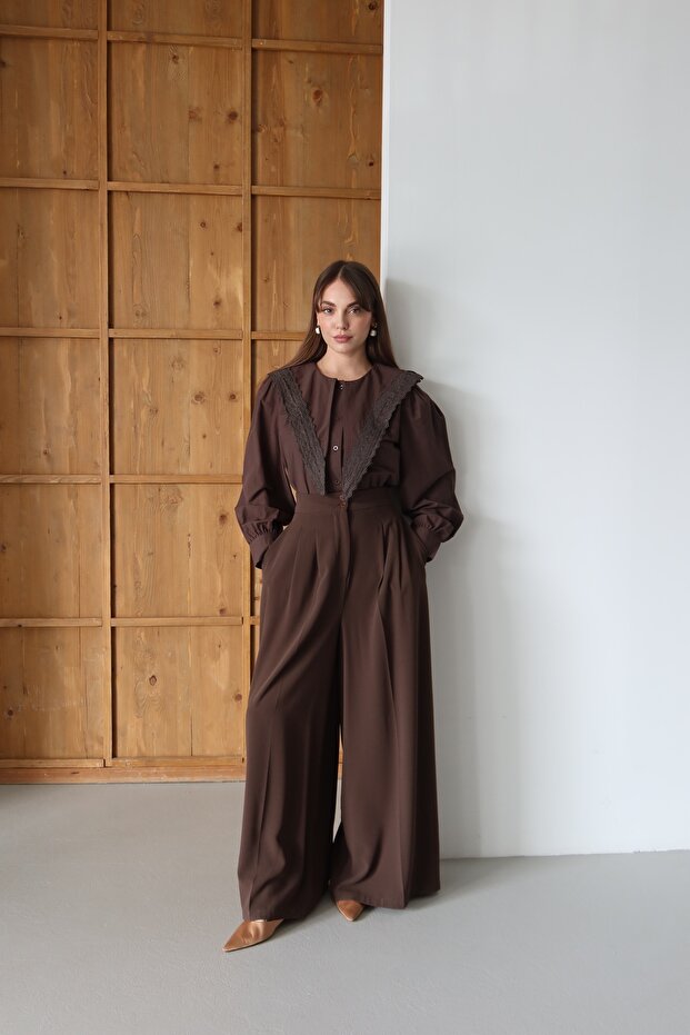 Poplin gömlek dantelli şallı - 5