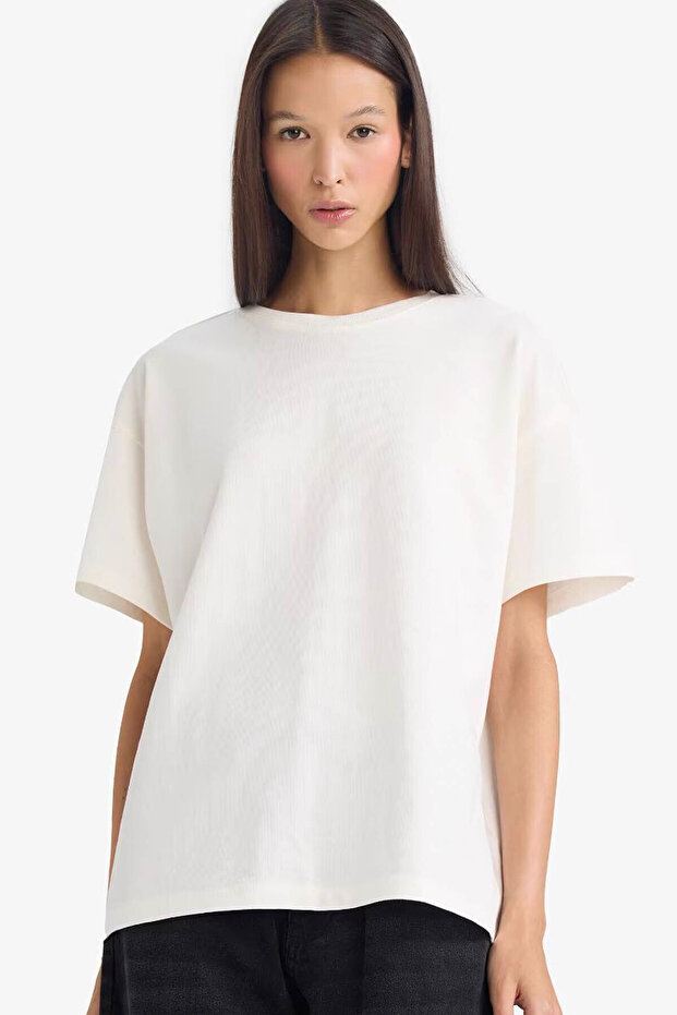 Oversize Ecru Women's T-Shirt E4935Ax/Wt32