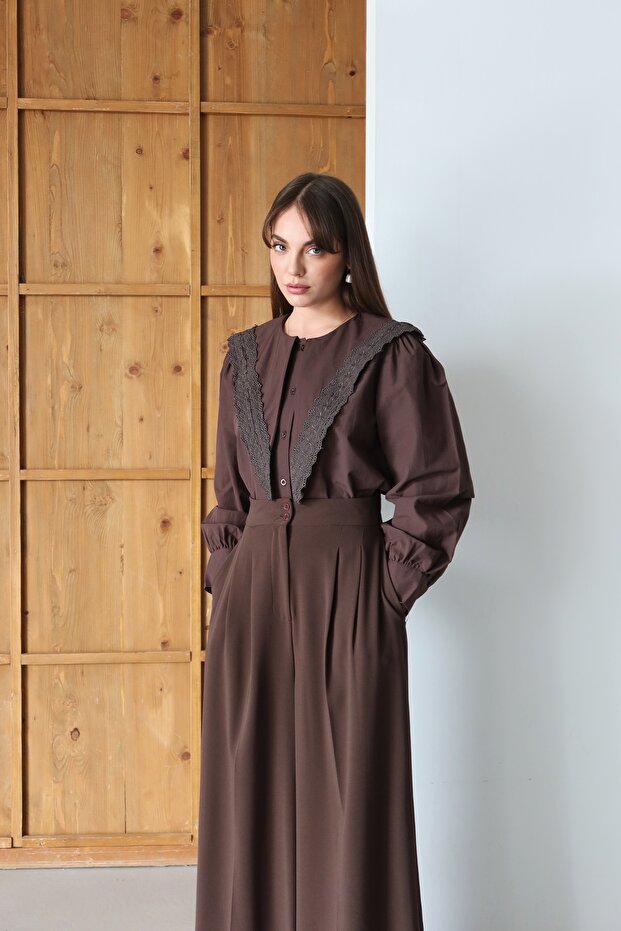 Poplin gömlek dantelli şallı - 3