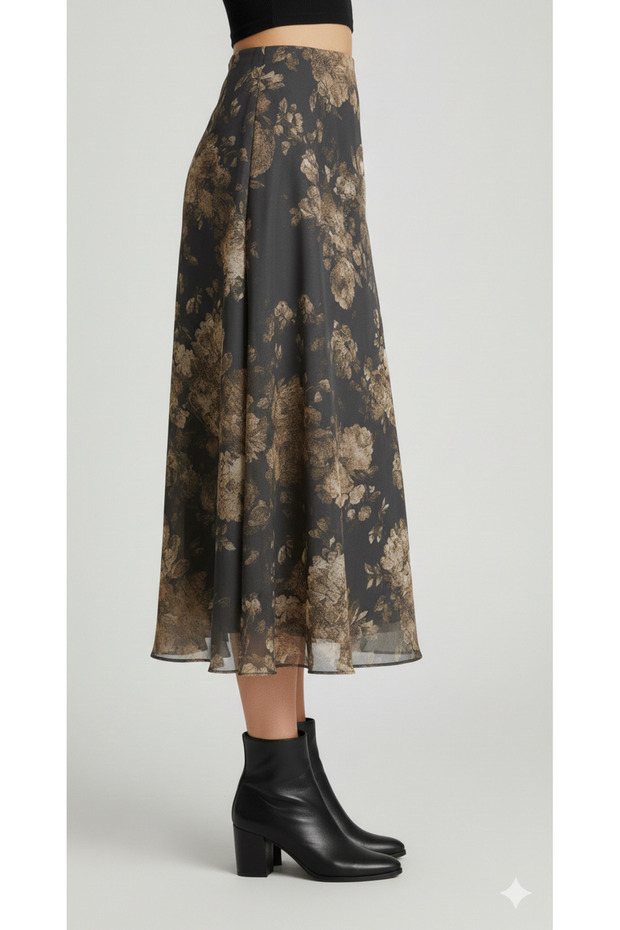 تنورة شيفون مبطنة بنقشة الزهور - 2