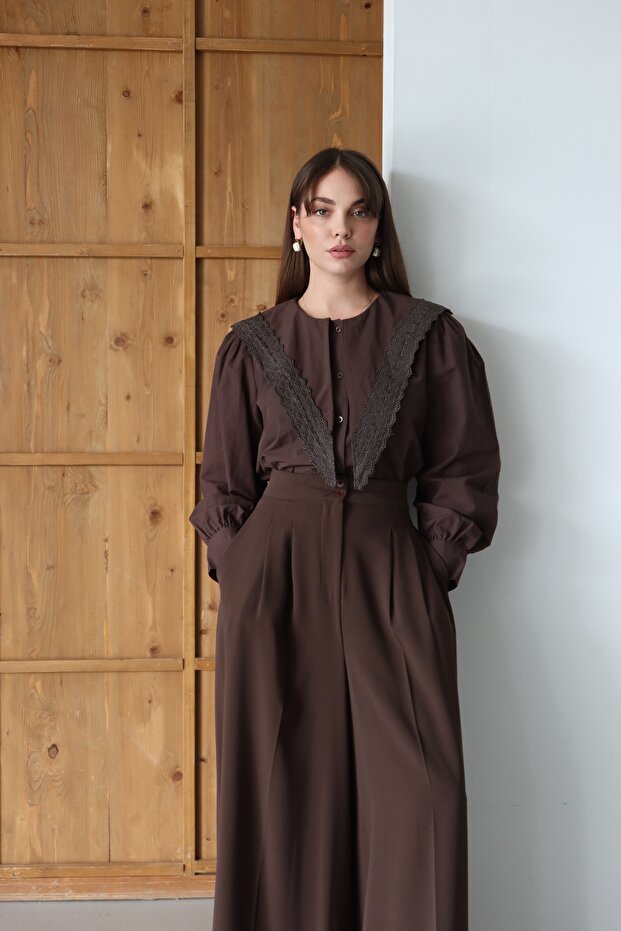 Poplin gömlek dantelli şallı - 1