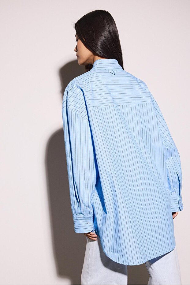 Oversize çizgili gömlek - 5