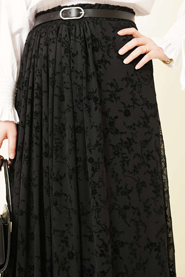 Belted Patterned Tulle Skirt - 4