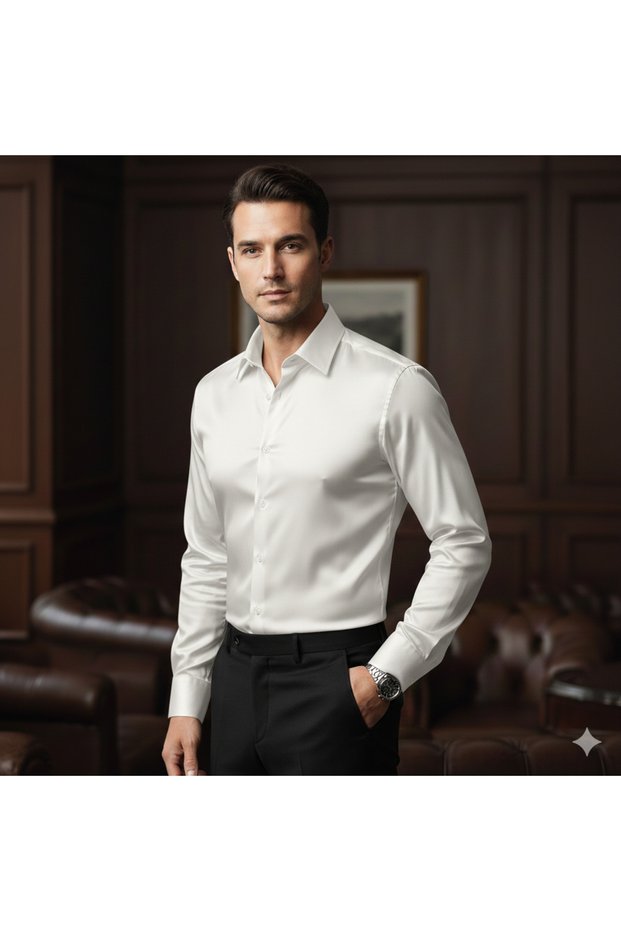 Satin Men's Shirts Modern & Classic in One: "From Office Elegance to Special Events... 4 Different Colors