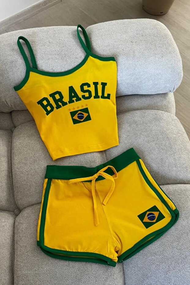 Women's Y2K Brasil Strap Crop Shorts Set
