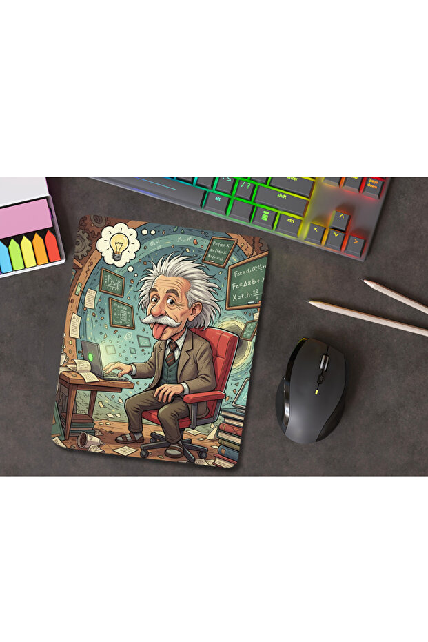لوحة ماوس مستطيلة الشكل منقوشة بتصميم ألبرت أينشتاين مع دعم للرسغ - 4