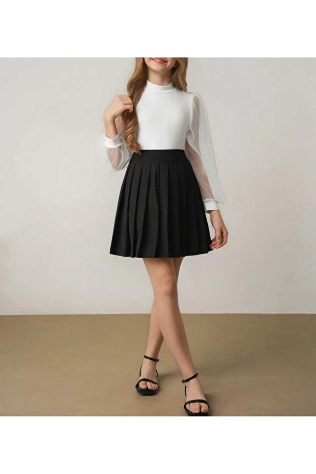 Girl's Black Pleated Skirt