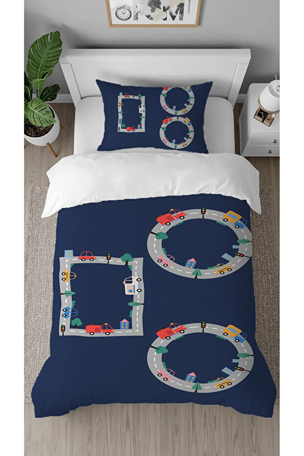 Car Road Street Patterned Design Digital Printed Special Design Stylish Children's Duvet Cover Set Without Sheets