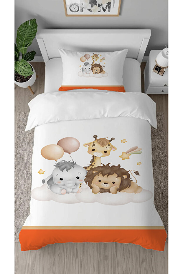 Teddy Bear, Elephant, Giraffe Patterned, Digital Printed, Special Design, Stylish Children's Duvet Cover Set Without Sheets