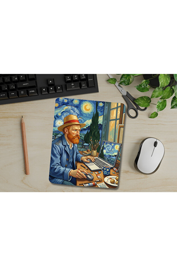 لوحة ماوس مستطيلة الشكل بتصميم فان جوخ من ريسينج ميلر، مزودة بسوار معصم - 2