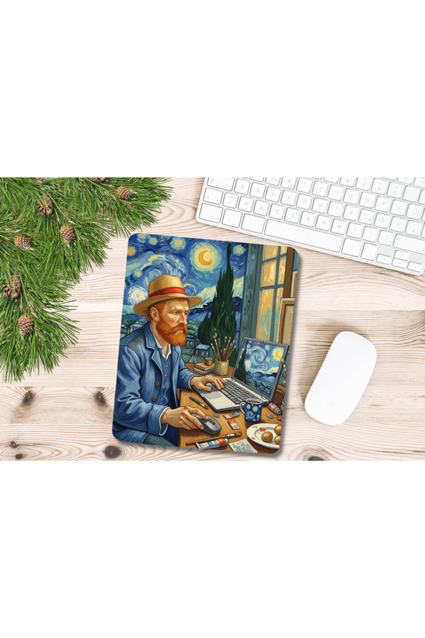 لوحة ماوس مستطيلة الشكل بتصميم فان جوخ من ريسينج ميلر، مزودة بسوار معصم - 3