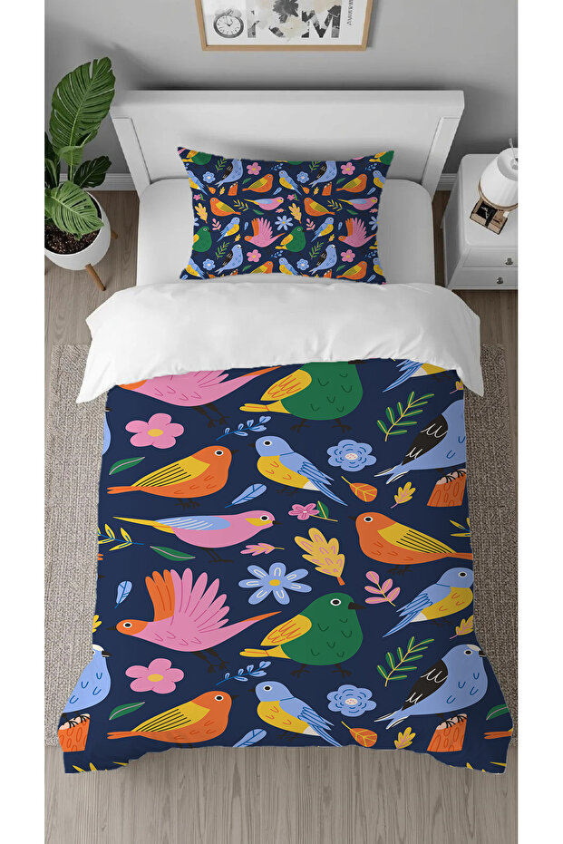 Digital Printed Special Design Children's Duvet Cover Set with Nightingale Flower and Leaf Pattern Design, Without Sheets