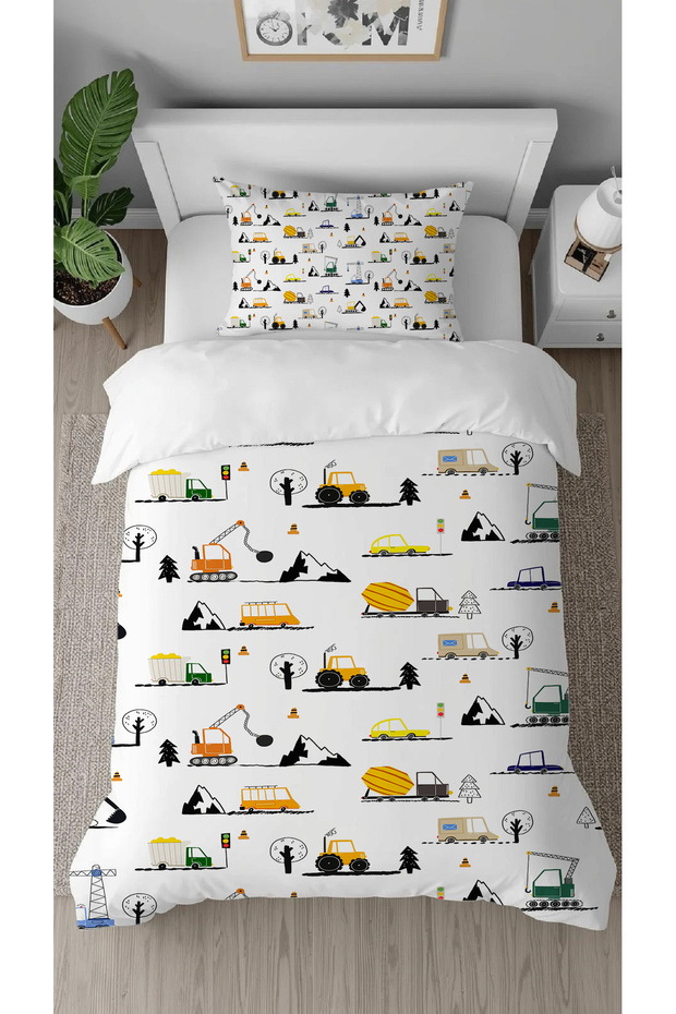 Car Scoop Patterned Design Digital Printed Special Design Stylish Children's Duvet Cover Set Without Sheets