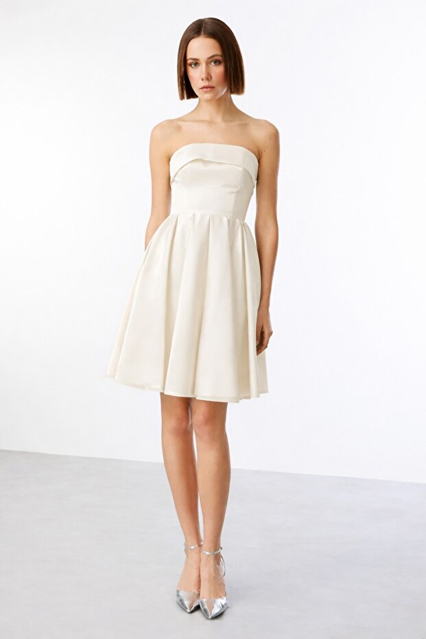 Pleated Skirt Strapless Dress 5096