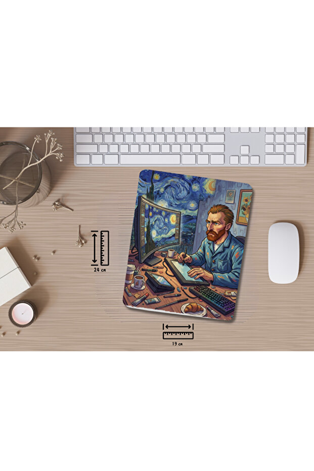 لوحة ماوس مستطيلة الشكل بتصميم فان جوخ من ريسينج ميلر، مزودة بسوار معصم - 1