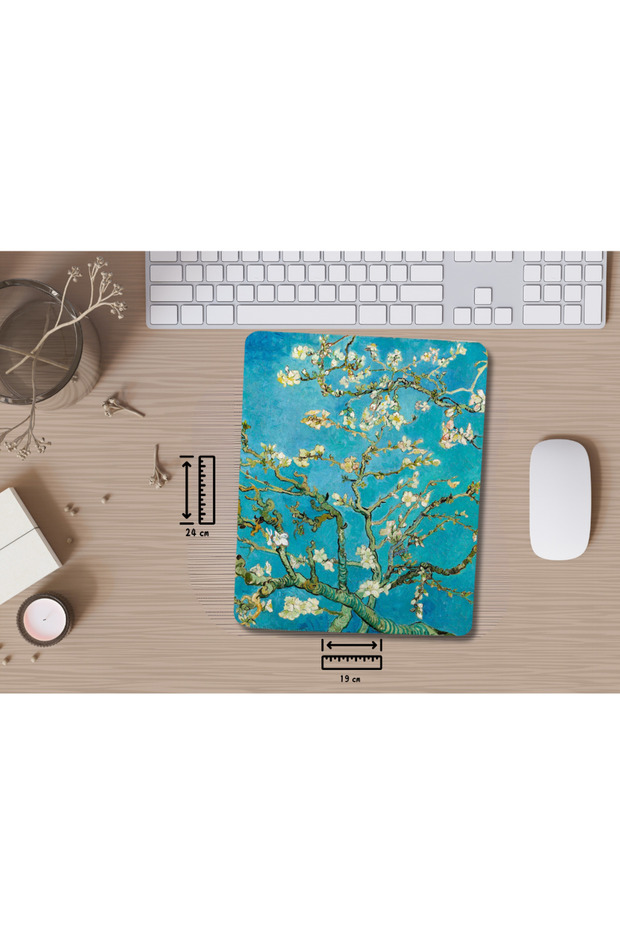 لوحة ماوس مستطيلة الشكل بنمط شجرة اللوز المزهرة مع دعم للرسغ - 1