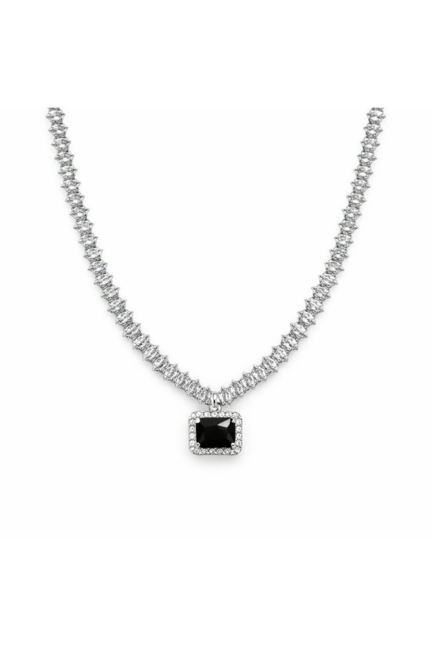 Stainless Steel Zircon Stone Waterway Black Baguette Stone Vip Necklace