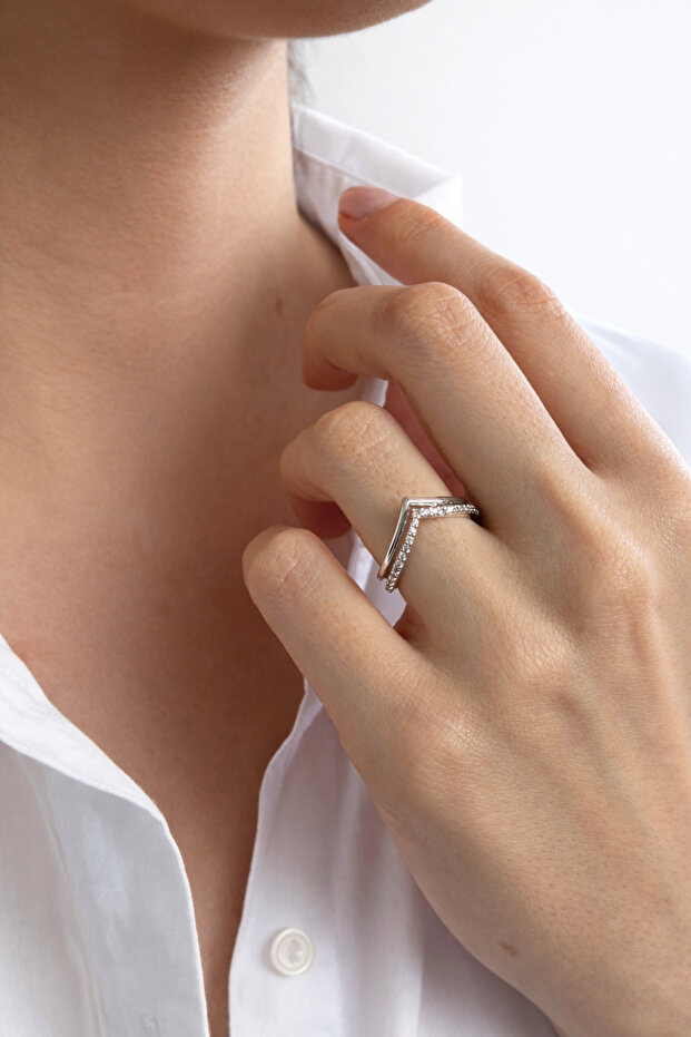 خاتم موديل بحجر الزركون مزدوج الصفوف - 1