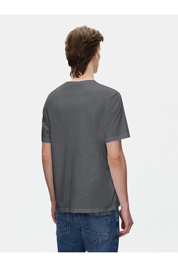 Kısa Kollu Sıfır Yaka Basic Antrasit T-shırt - 3
