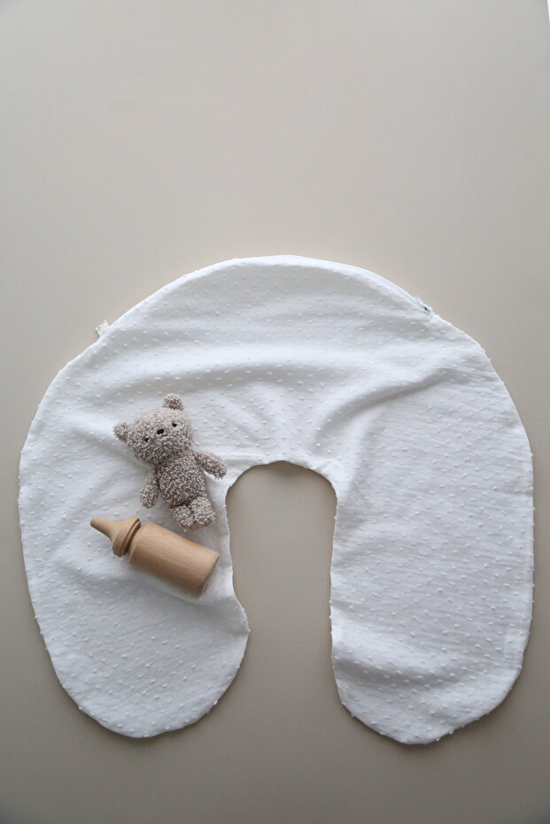 Ponponlu Breastfeeding Pillow Cover – Removable 100% Cotton Muslin Replacement Cover White
