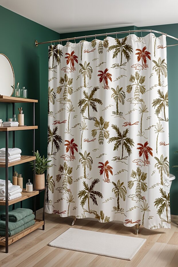 Bathroom Curtain, Ethnic Palm Patterned Shower Curtain, Bathtub Curtain 175X200Cm