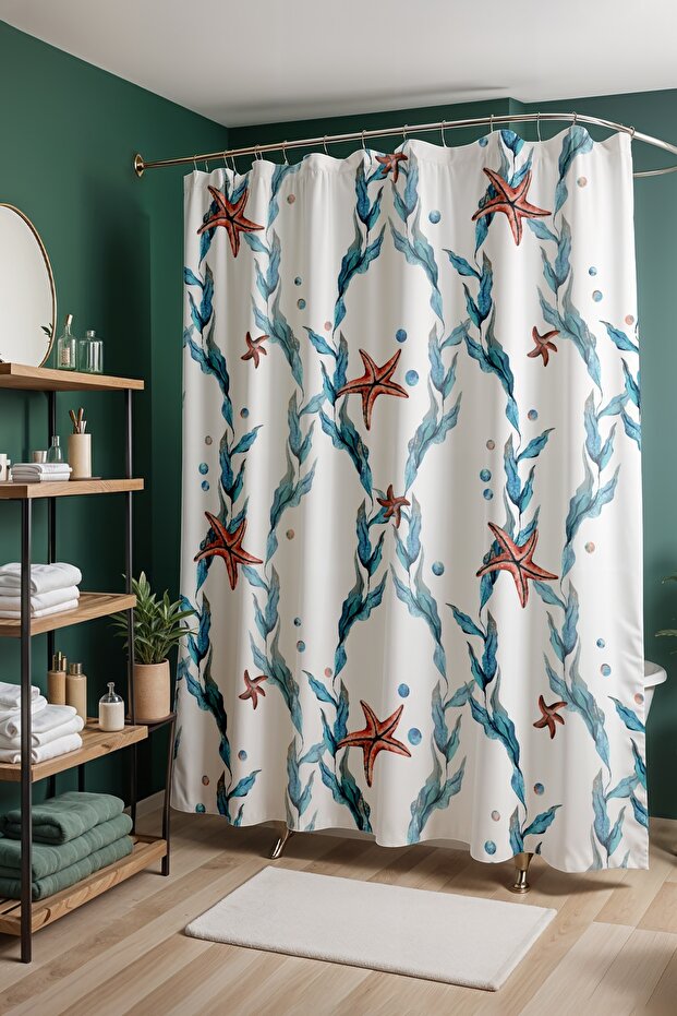 Bathroom Curtain, Swirling Starfish Patterned Shower Curtain, Bathtub Curtain 175X200Cm