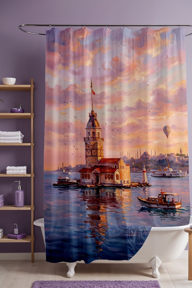 Bathroom Curtain, Scenic Maiden's Tower Patterned Shower Curtain, Bathtub Curtain 175X200Cm