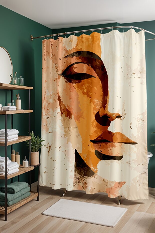 Bathroom Curtain, Bohemian Face Silhouette Patterned Shower Curtain, Bathtub Curtain 175X200Cm