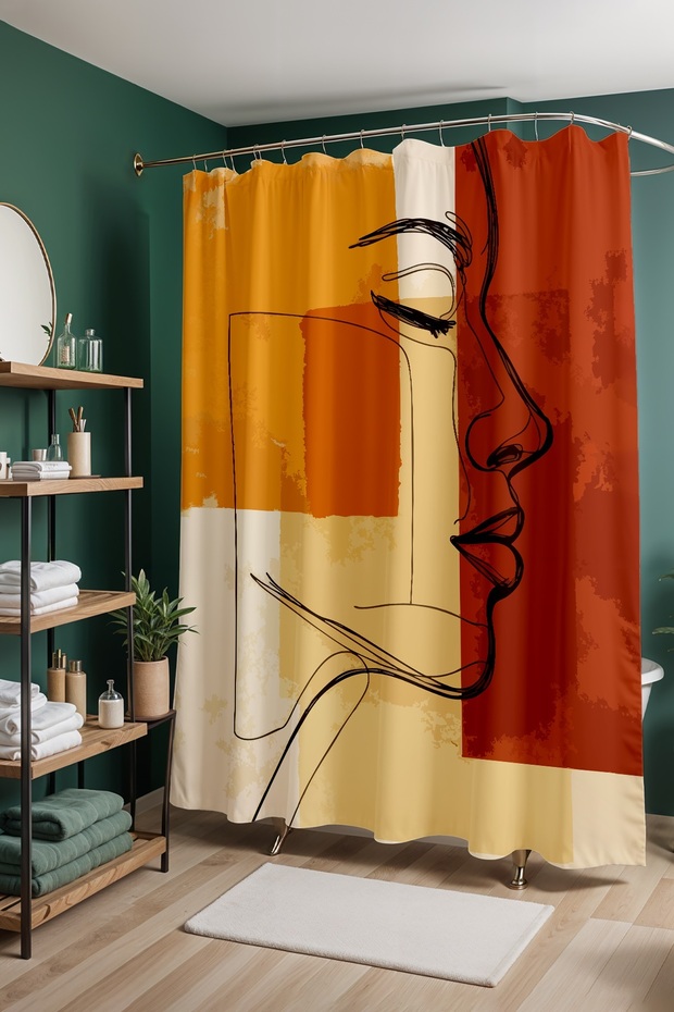Bathroom Curtain, Bohemian Drawing Silhouette Patterned Shower Curtain, Bathtub Curtain 175X200Cm