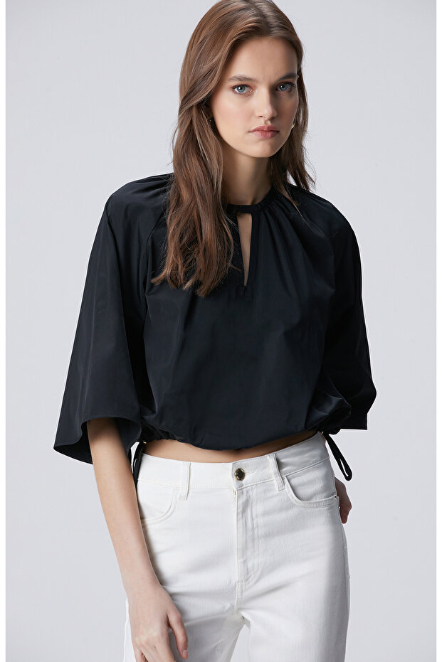 Siyah Crop Tafta Bluz - 3