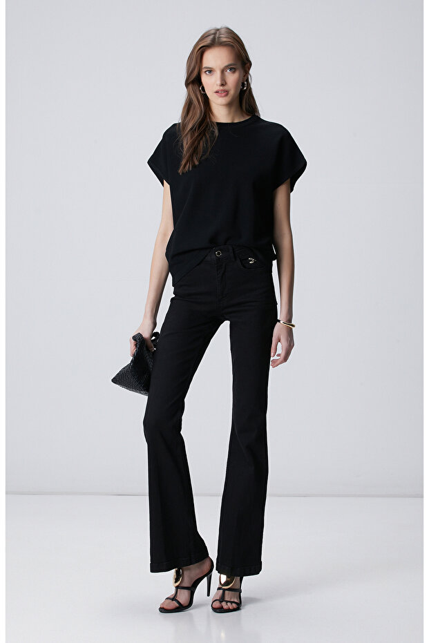 Siyah Bisiklet Yaka Kısa Kol Kazak - 3