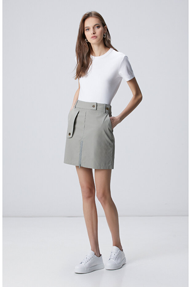Açık Haki Mini Etek - 1
