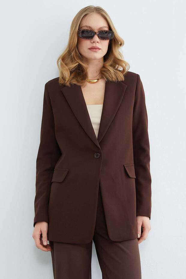 Basic Tek Düğmeli Blazer Ceket - 1