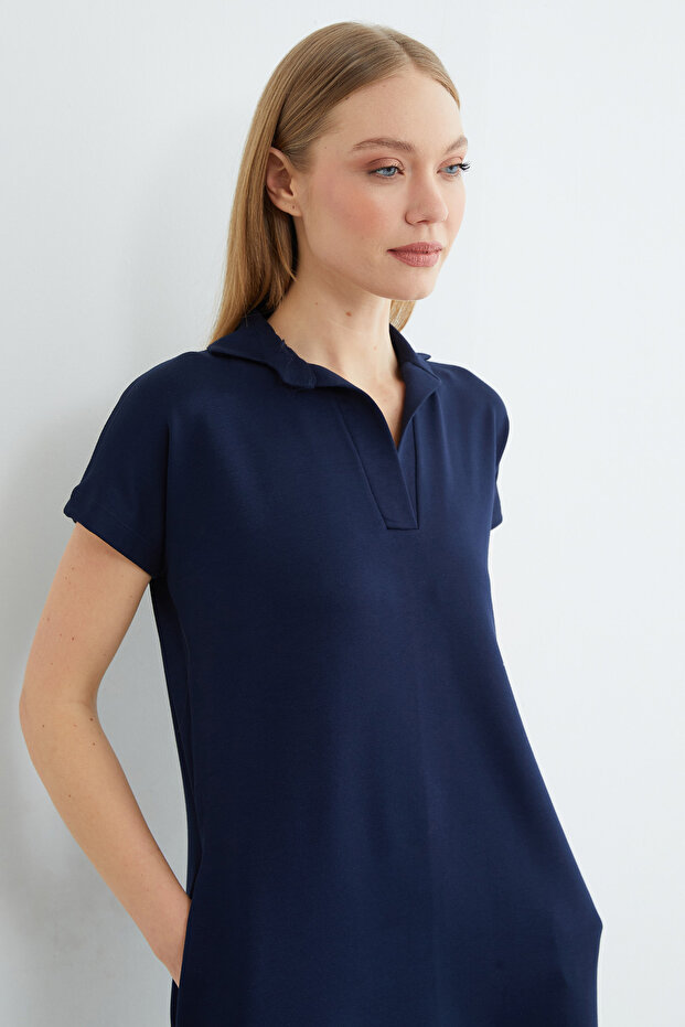 Basic Polo Yaka Cepli Mini Boy Elbise - 6