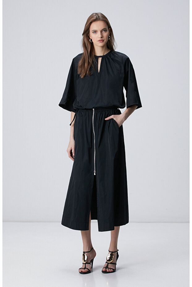 Siyah Crop Tafta Bluz - 4