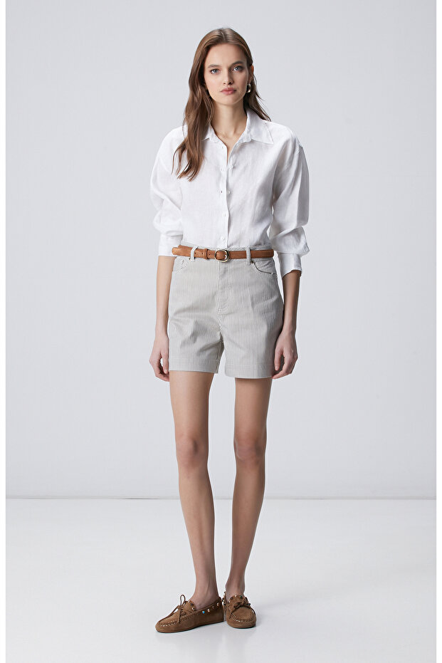 Beyaz Bej Denim Şort - 1