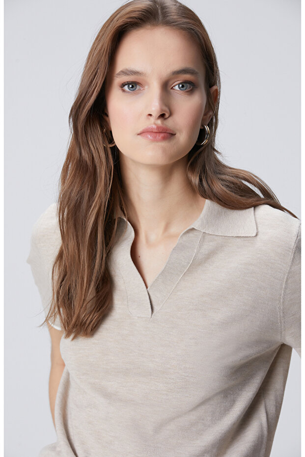 Bej Garnili Polo Yaka Triko - 2