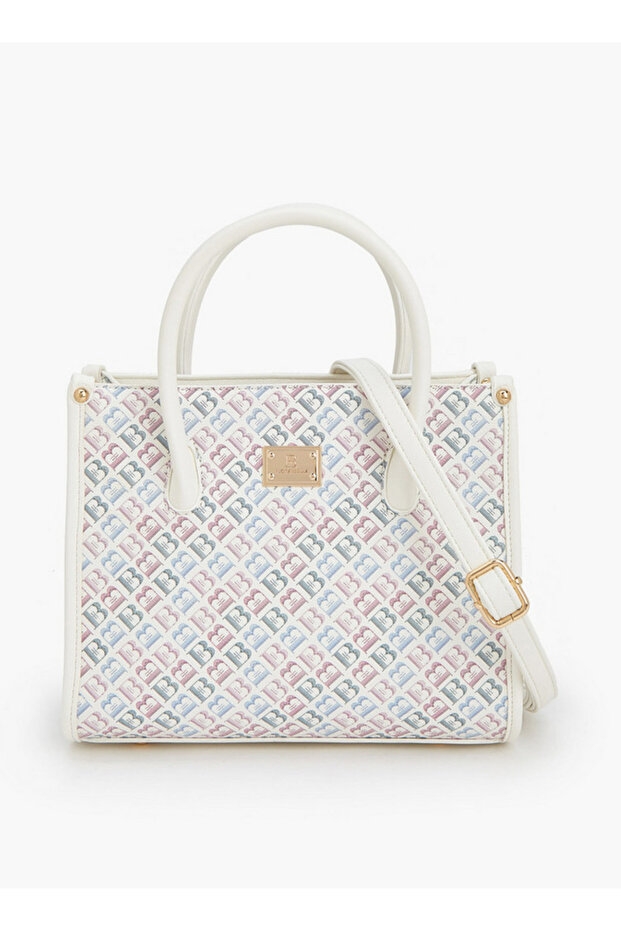 Monogram Print Satchel Bag with Detachable Strap