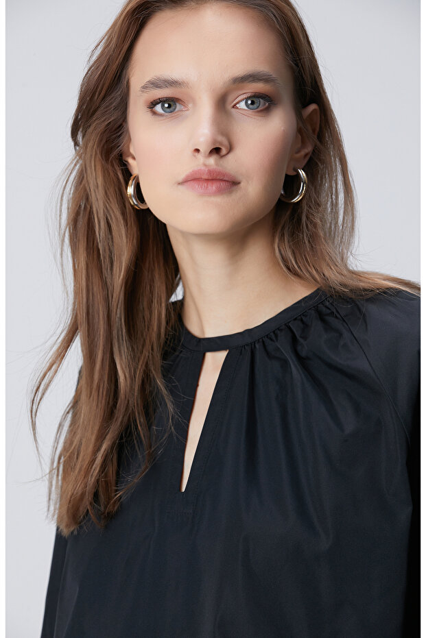 Siyah Crop Tafta Bluz - 2