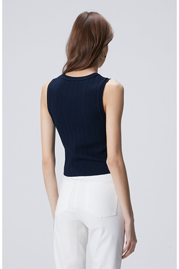 Lacivert Basic Triko Kazak - 5