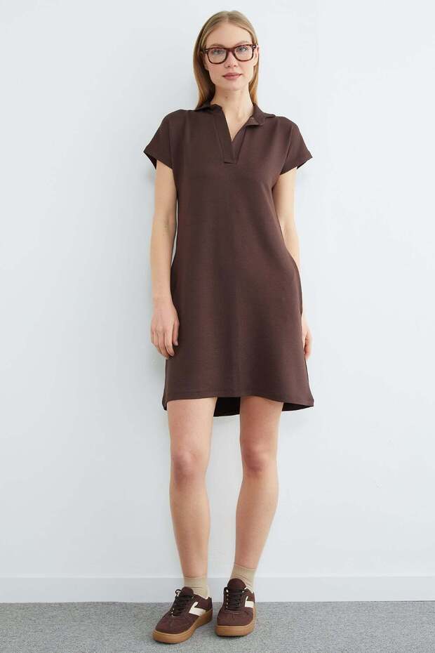 Basic Polo Yaka Cepli Mini Boy Elbise - 4