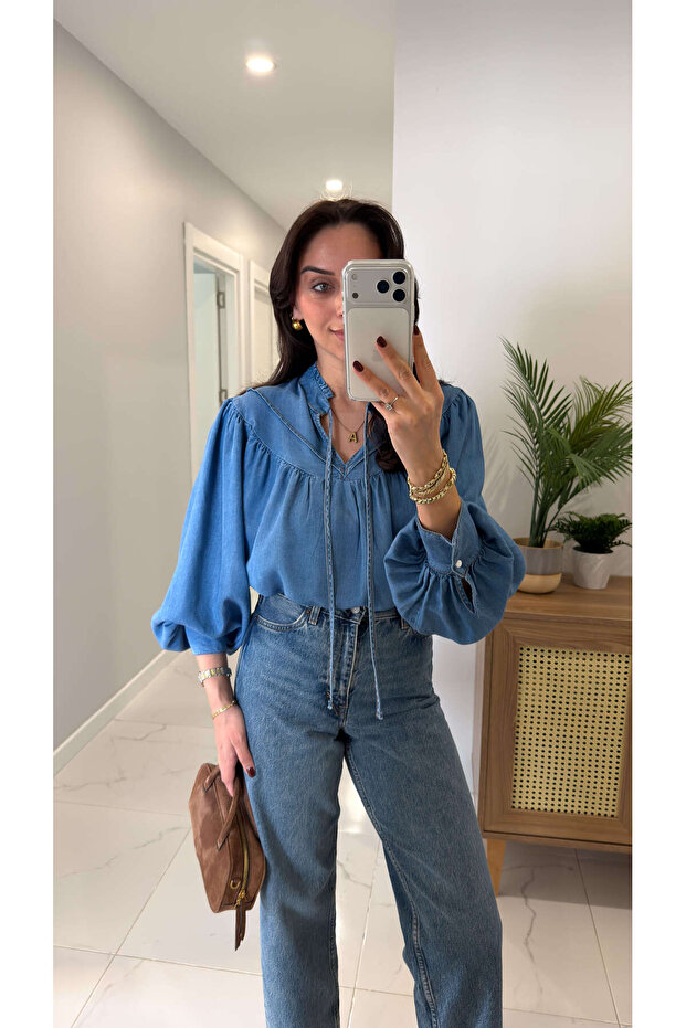 Wonela Mavi Oversıze Denim Gömlek - 2