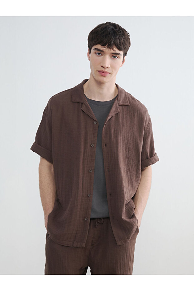 Esvab • Modern & Distinctive Relaxed Fit Resort Roba Collar Muslin Men's Shirt