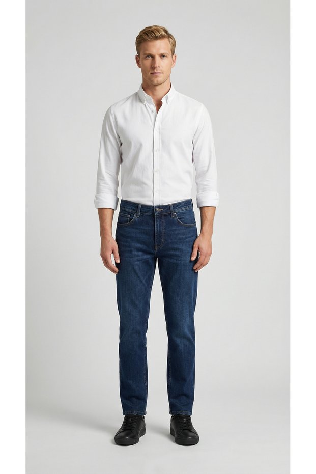 Men's High Waist Straight Cut Straight Leg Jean Trousers