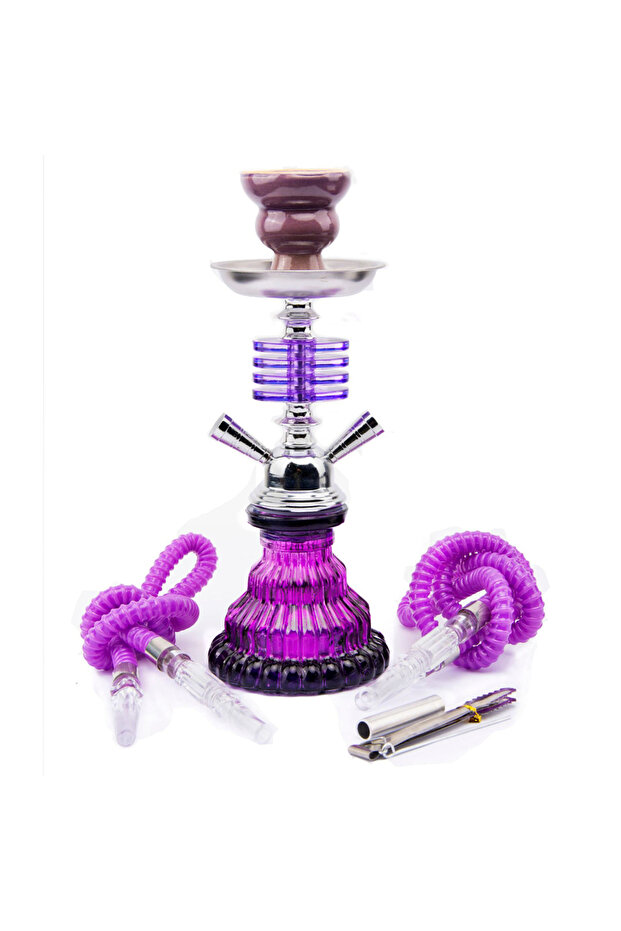 Purple Arabian 4 Layers Hookah Set Glass Shisha Double Hose Pipe Ceramic Bowl Portable Purple Access